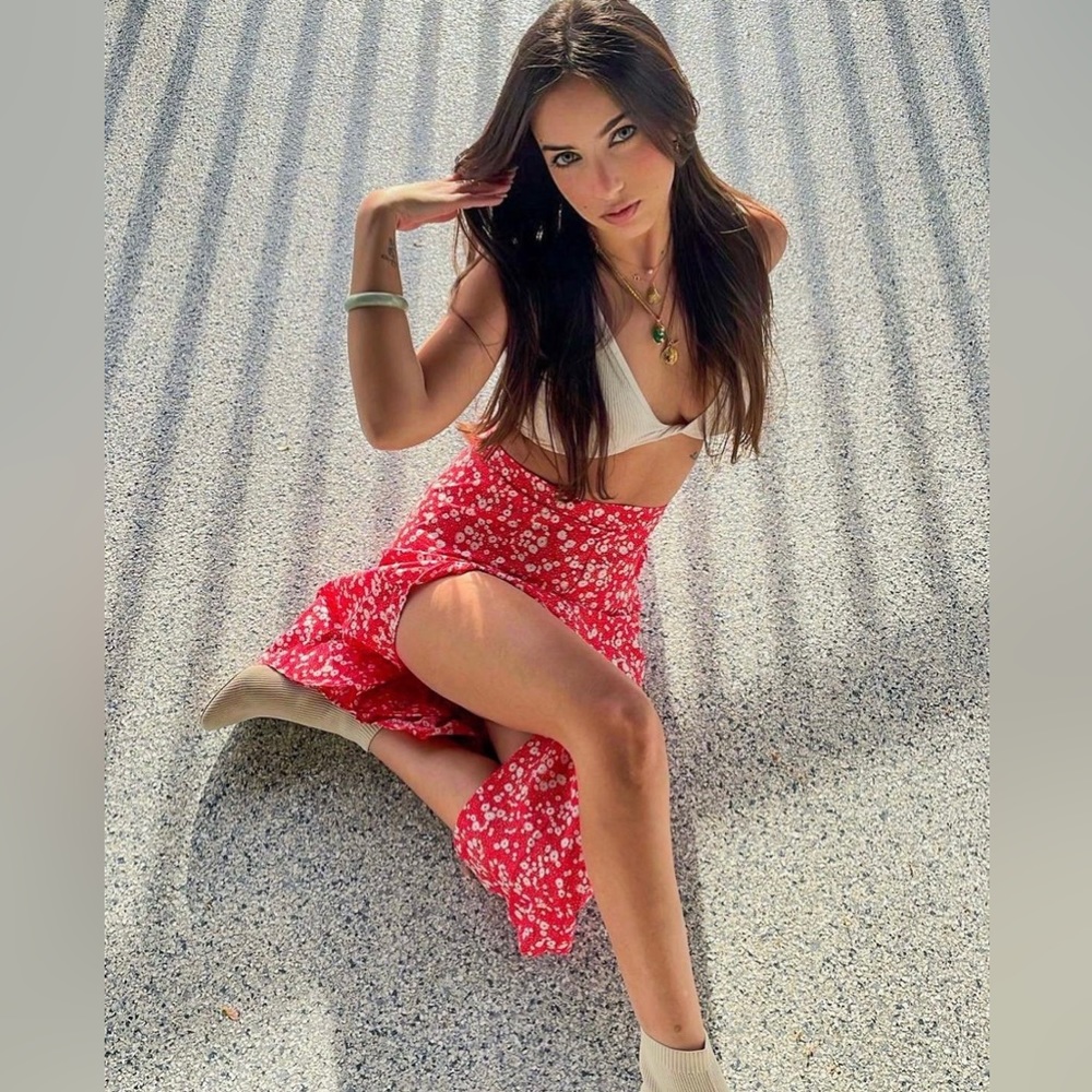 Floral red skirt